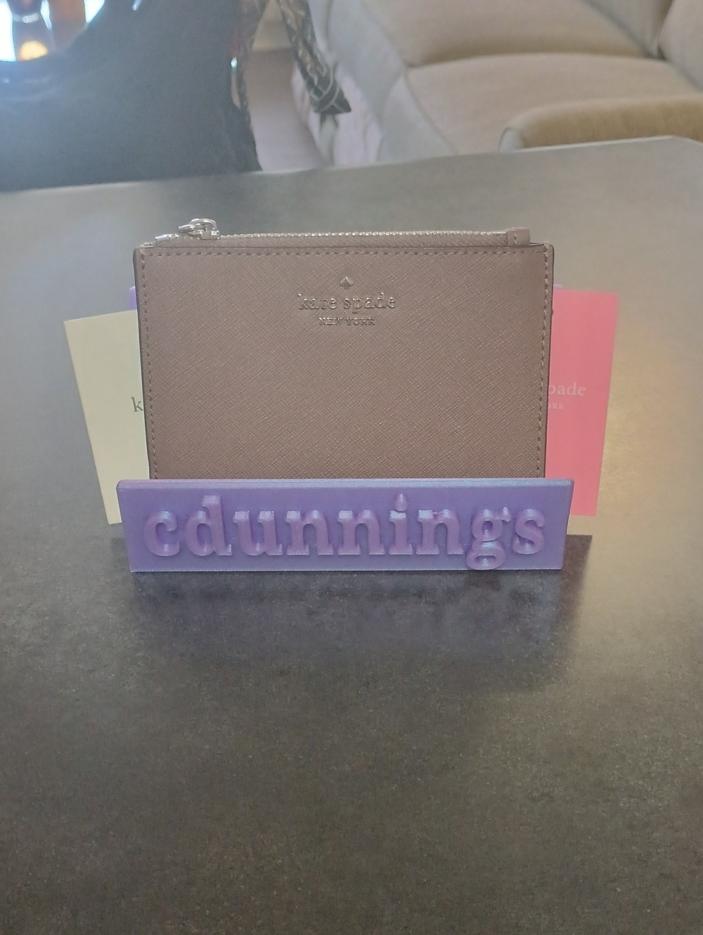 Kate Spade Taupe Saffiano Zip Card Holder